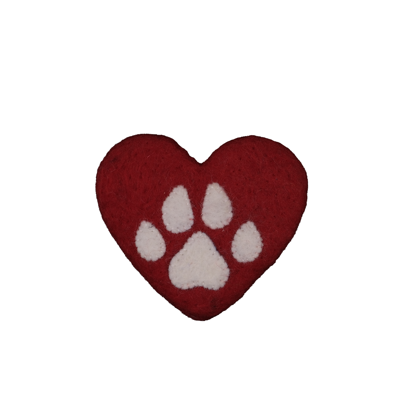 This Global Groove Life, handmade, ethical, fair trade, eco-friendly, sustainable, red 100% New Zealand wool felt heart ornament with dog paw, was created by artisans in Kathmandu Nepal and will be a beautiful addition to your Christmas tree this holiday season.