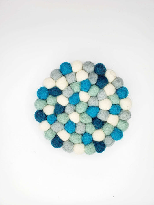 Glacier Blue Handmade Felt Pom-Pom Coasters