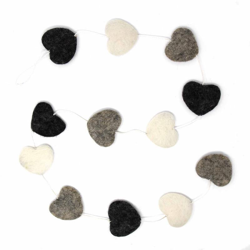 Hearts Wool Felt Garland-Grey and White