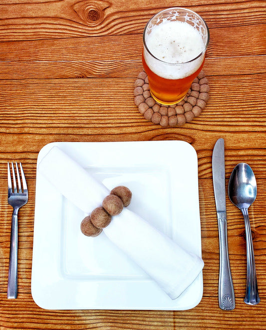 Rose Quartz Handmade Wool Felt Pom-Pom Napkin Rings