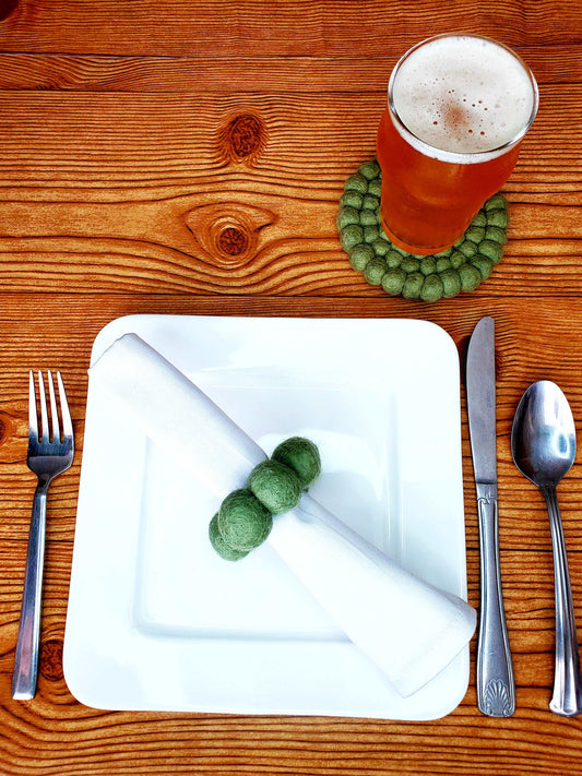 Sage Handmade Wool Felt Pom-Pom Napkin Rings
