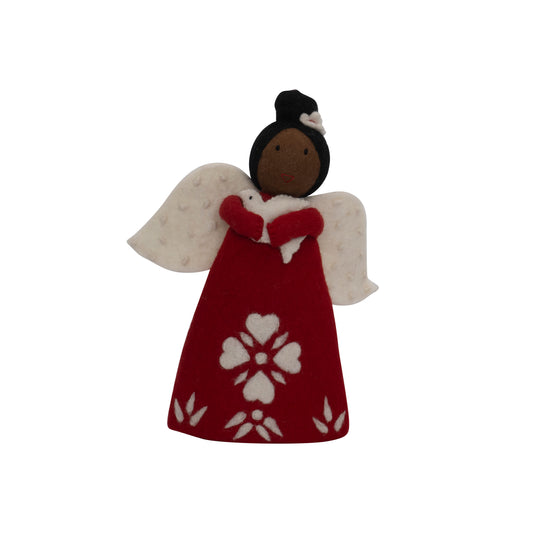 This Global Groove Life, handmade, ethical, fair trade, eco-friendly, sustainable, red & white felt, Peace Dove Angel tree topper, was created by artisans in Kathmandu Nepal and will be a brilliantly beautiful addition to your Christmas tree this holiday season.