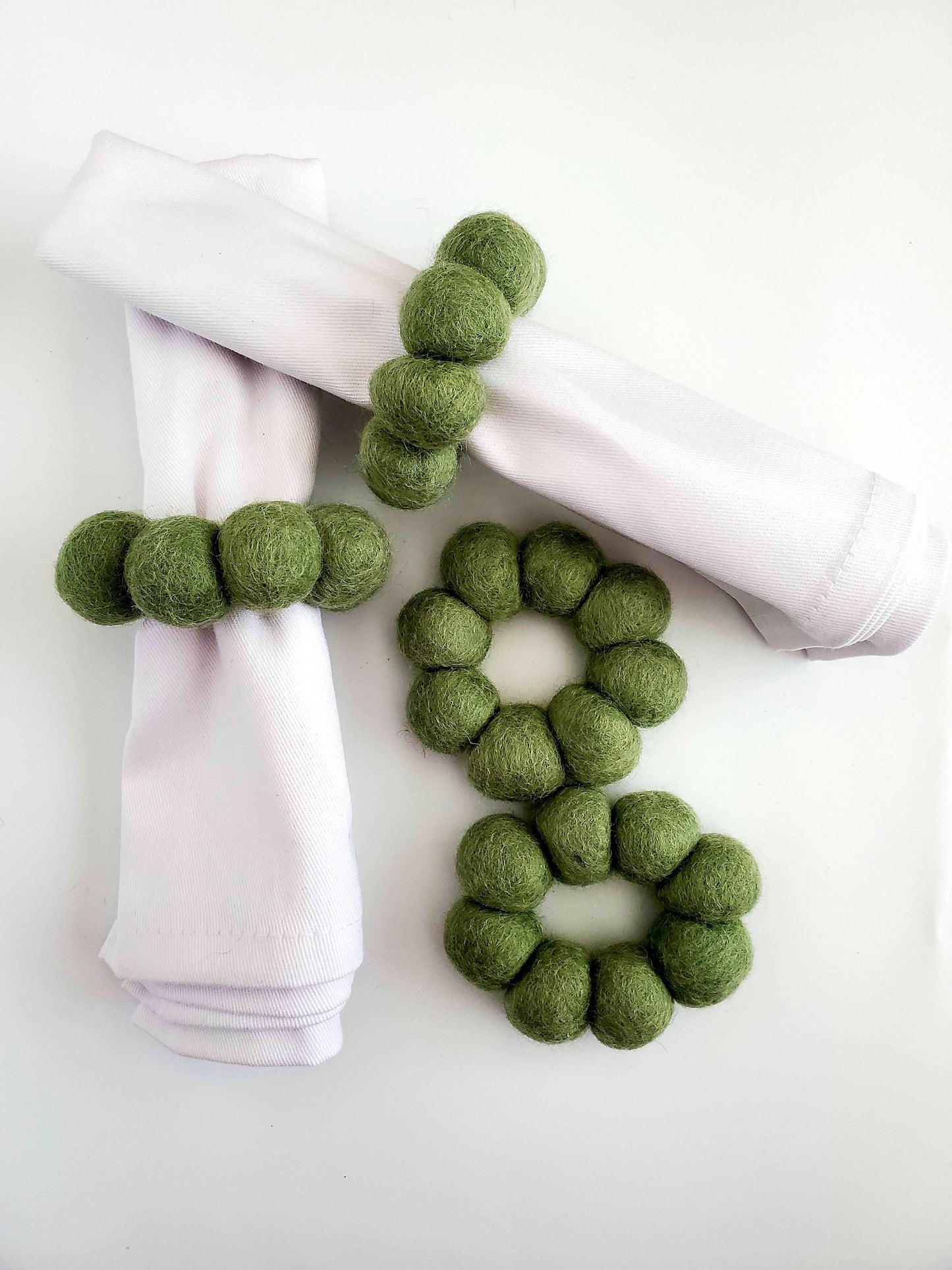 Sage Handmade Wool Felt Pom-Pom Napkin Rings