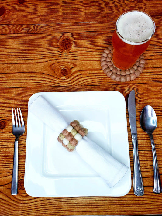 Sunset Sands Handmade Wool Felt Pom-Pom Napkin Rings