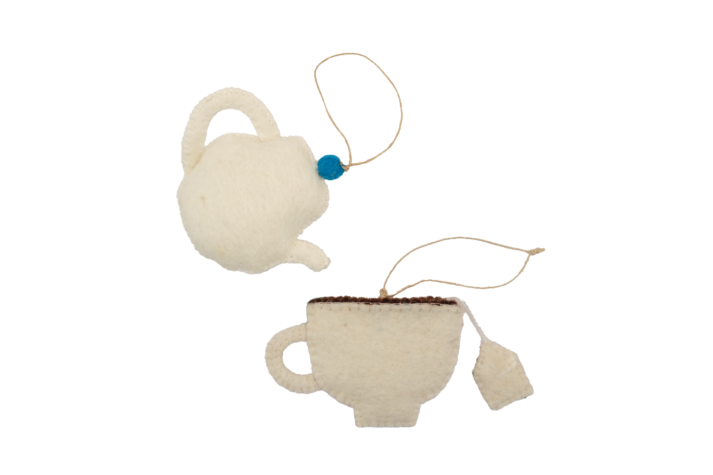 Mushroom Teapot and Teacup Wool Felt Christmas Tree Ornament-Set of 2