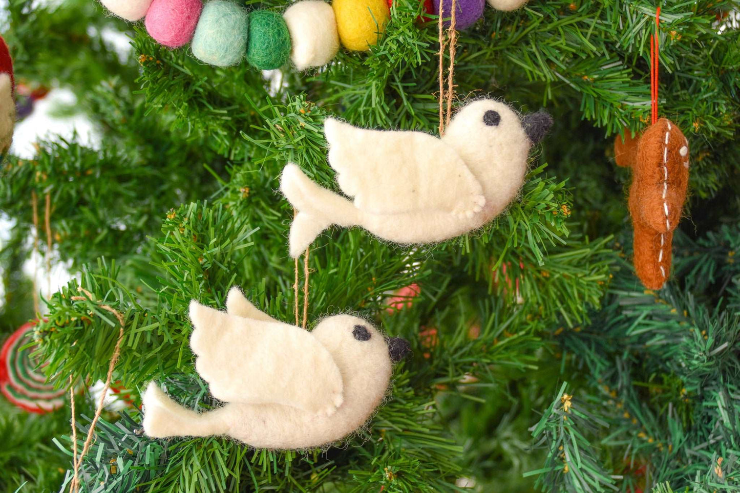 Two Turtle Doves Handcrafted Felt Ornament-Set of 2