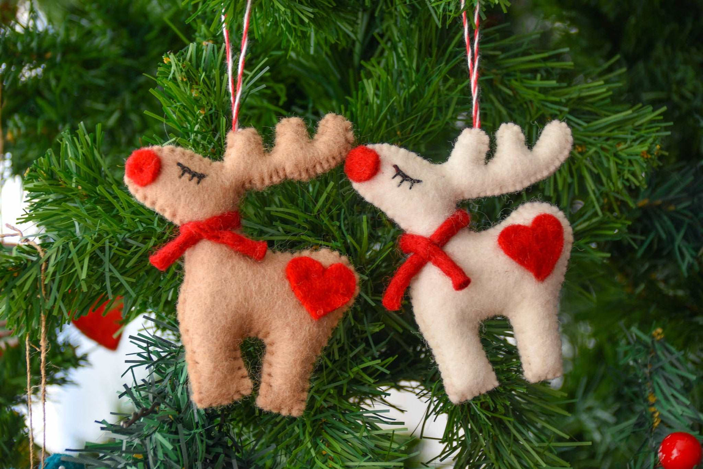 Reindeers in Love Handmade Felt Ornaments--Set of 2