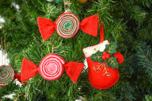 Holly Mittens & Classic Candy Handmade Felt Ornament