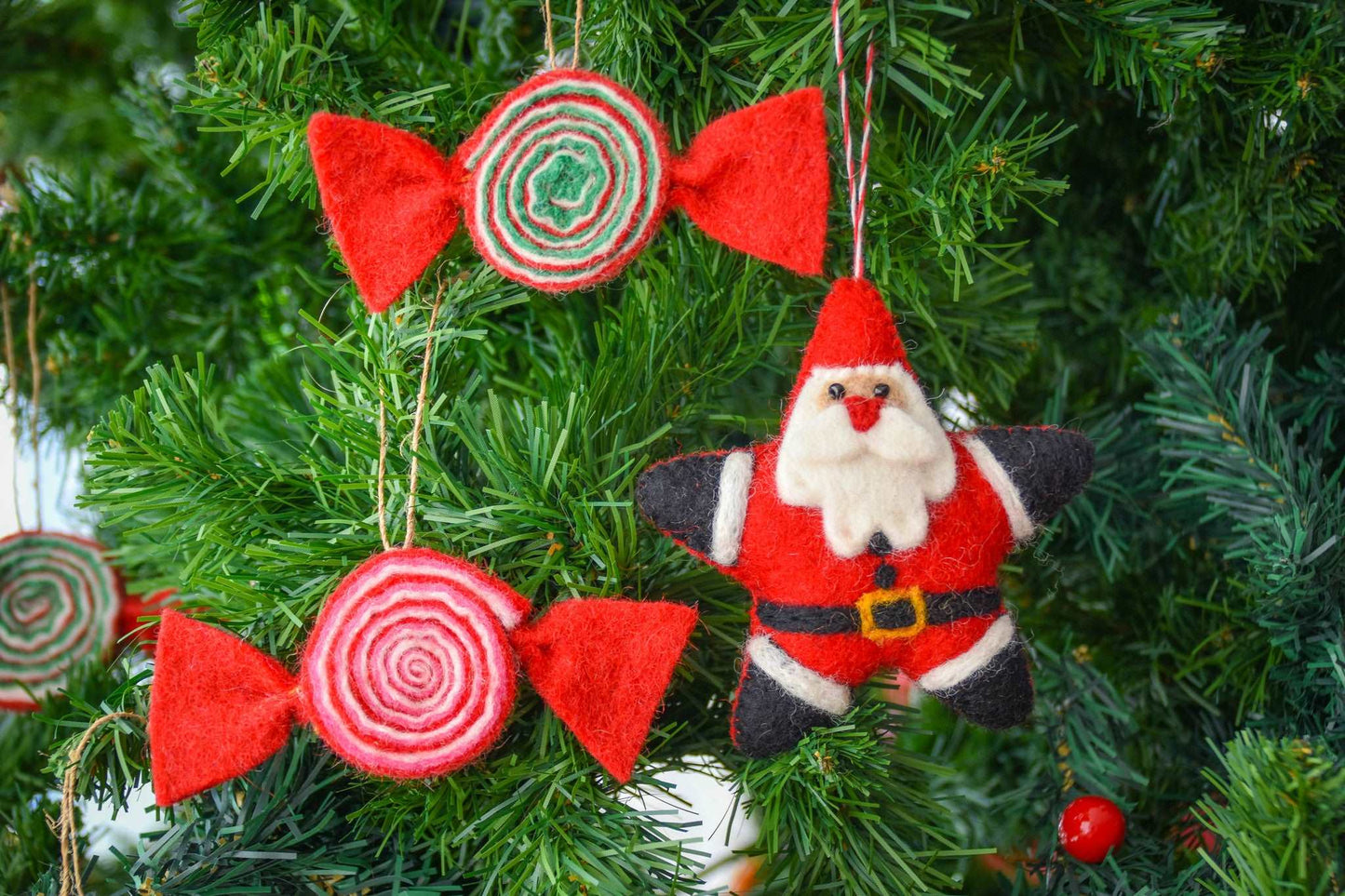 Star Santa & Classic Candy Handmade Felt Ornaments
