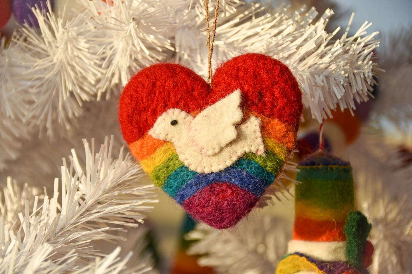 Rainbow Love Dove Handcrafted Felt Ornament-Set of 2