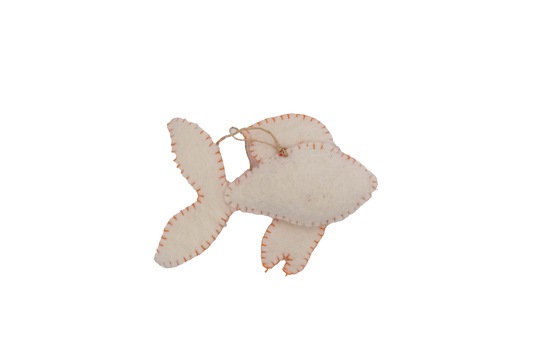 This Global Groove Life, handmade, ethical, fair trade, eco-friendly, sustainable, New Zealand wool felt, red, black & white Koi Fish and Orange, black and white Koi fish ornament set of 2, was created by artisans in Kathmandu Nepal and will bring colorful warmth and fun to your Christmas tree this season.