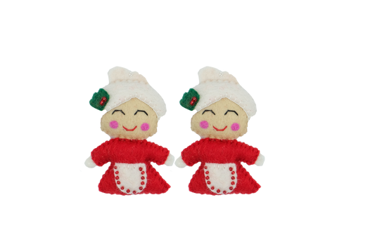 This Global Groove Life, handmade, ethical, fair trade, eco-friendly, sustainable, felt, red and white Mrs. Claus ornament set was created by artisans in Kathmandu Nepal and will bring colorful warmth and fun to your Christmas tree this season.