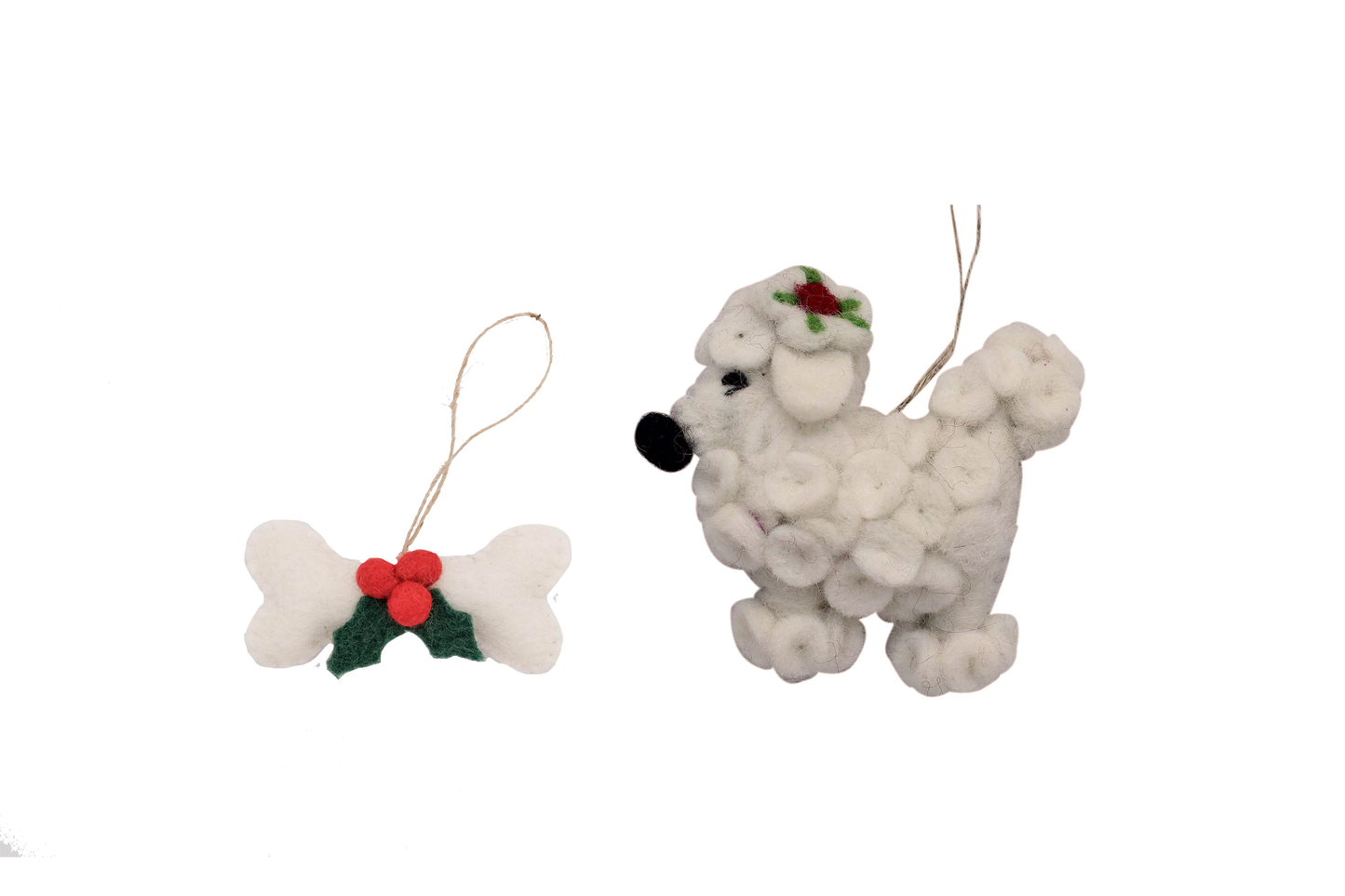 Poodle Dog and Doggie Treat Bone Wool Felt Ornaments-Set of 2