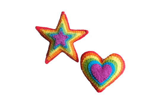 Rainbow Love Starburst Handmade Felt Ornament-Set of 2