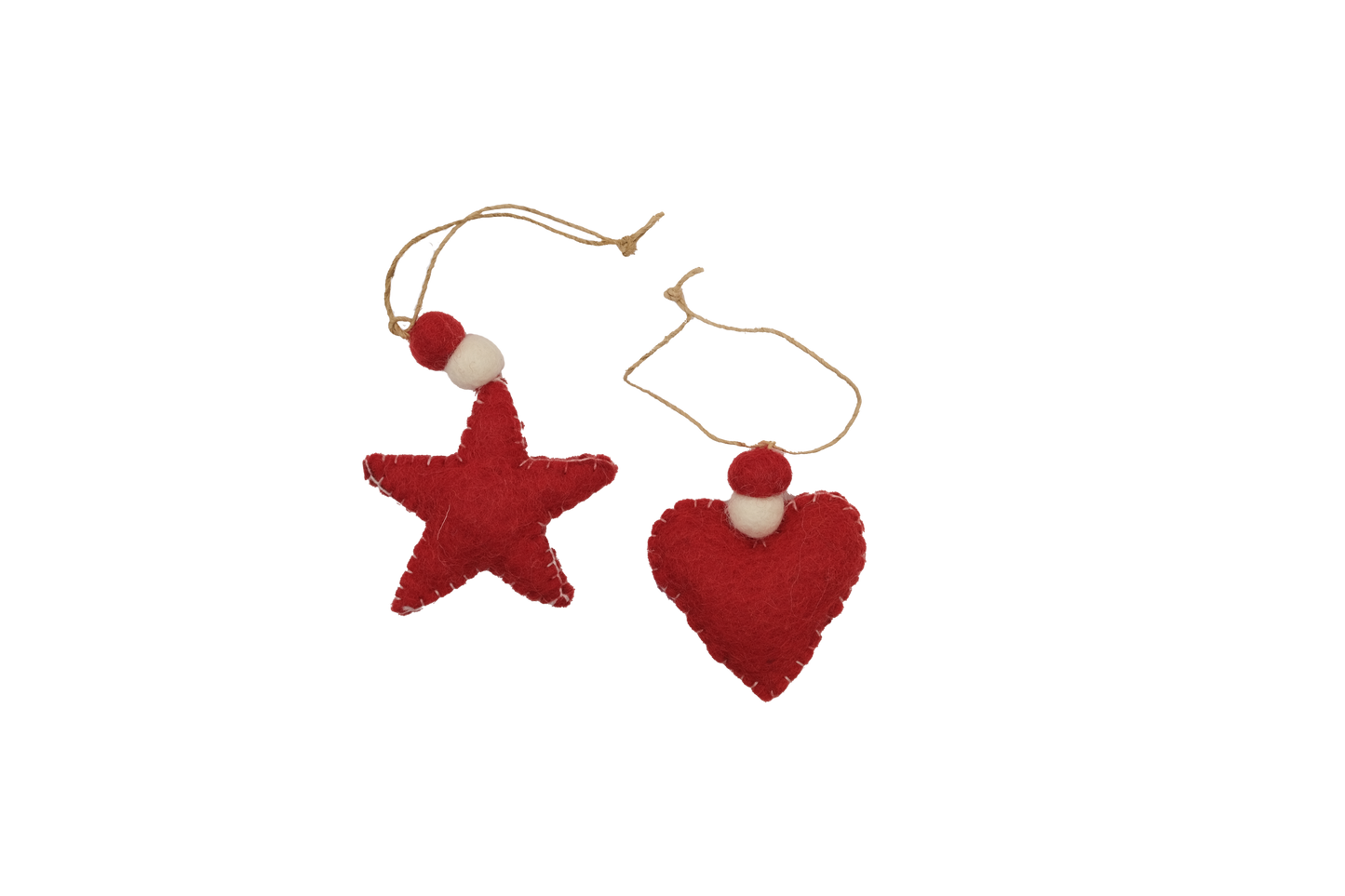 Red Heart and Star Felt Ornaments--Red--Set of 2