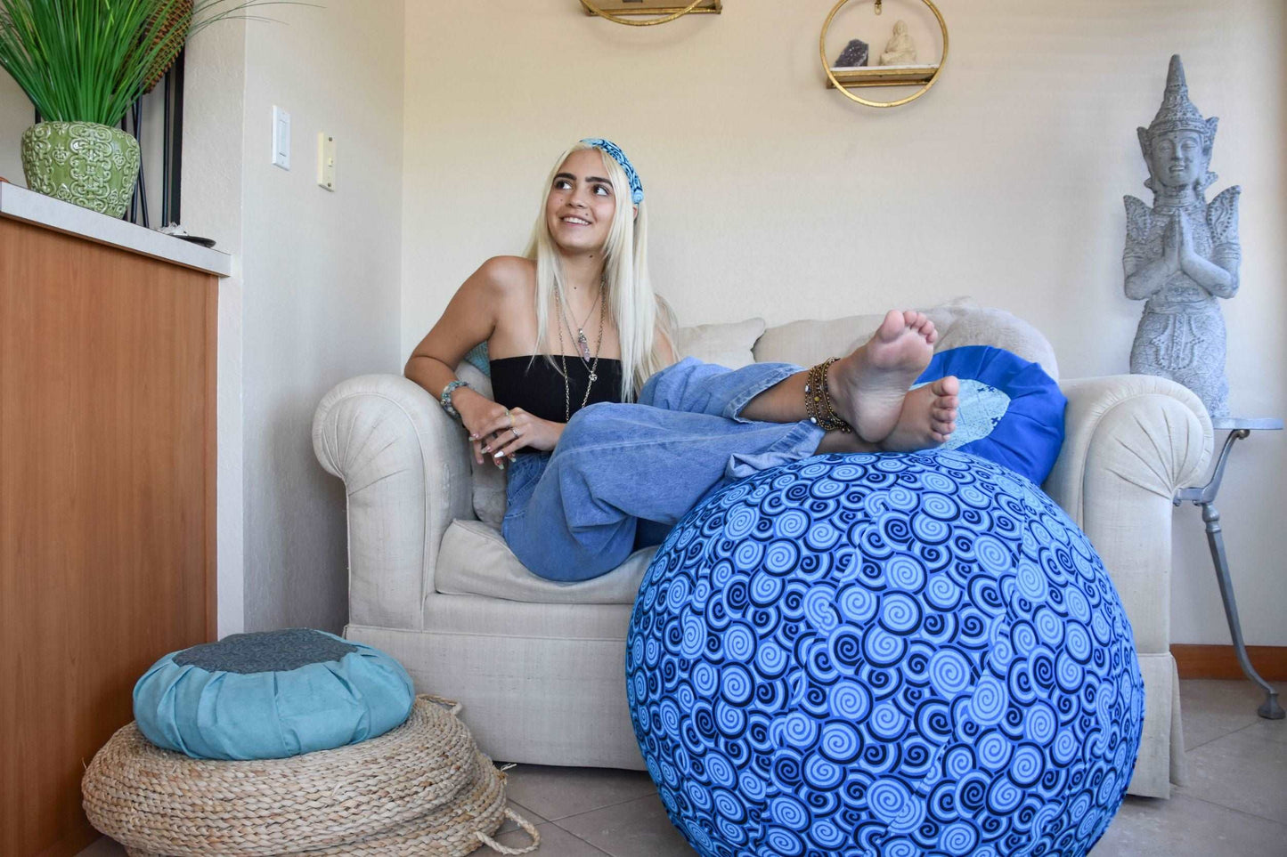 65cm Balance Ball / Yoga Ball Cover: Blue Tidepool Swirl