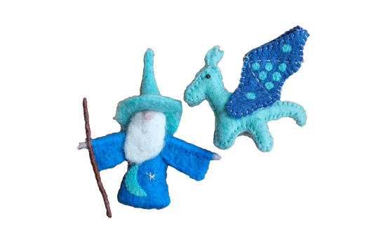 This Global Groove Life, handmade, ethical, fair trade, eco-friendly, sustainable, felt, blue wizard and dragon ornament set was created by artisans in Kathmandu Nepal and will be a beautiful and fun addition to your Christmas tree this holiday season.