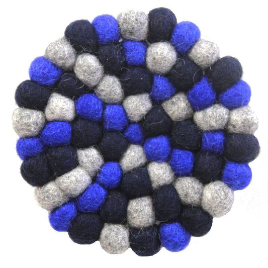 Hand Crafted Felt Ball Coasters from Nepal: 4-pack, Chakra Dark Blues - Global Groove (T) - Global Groove Life