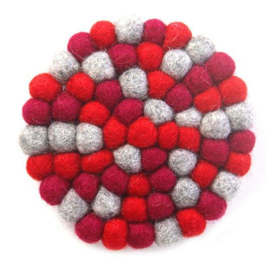 Hand Crafted Felt Ball Coasters from Nepal: 4-pack, Chakra Reds - Global Groove (T) - Global Groove Life