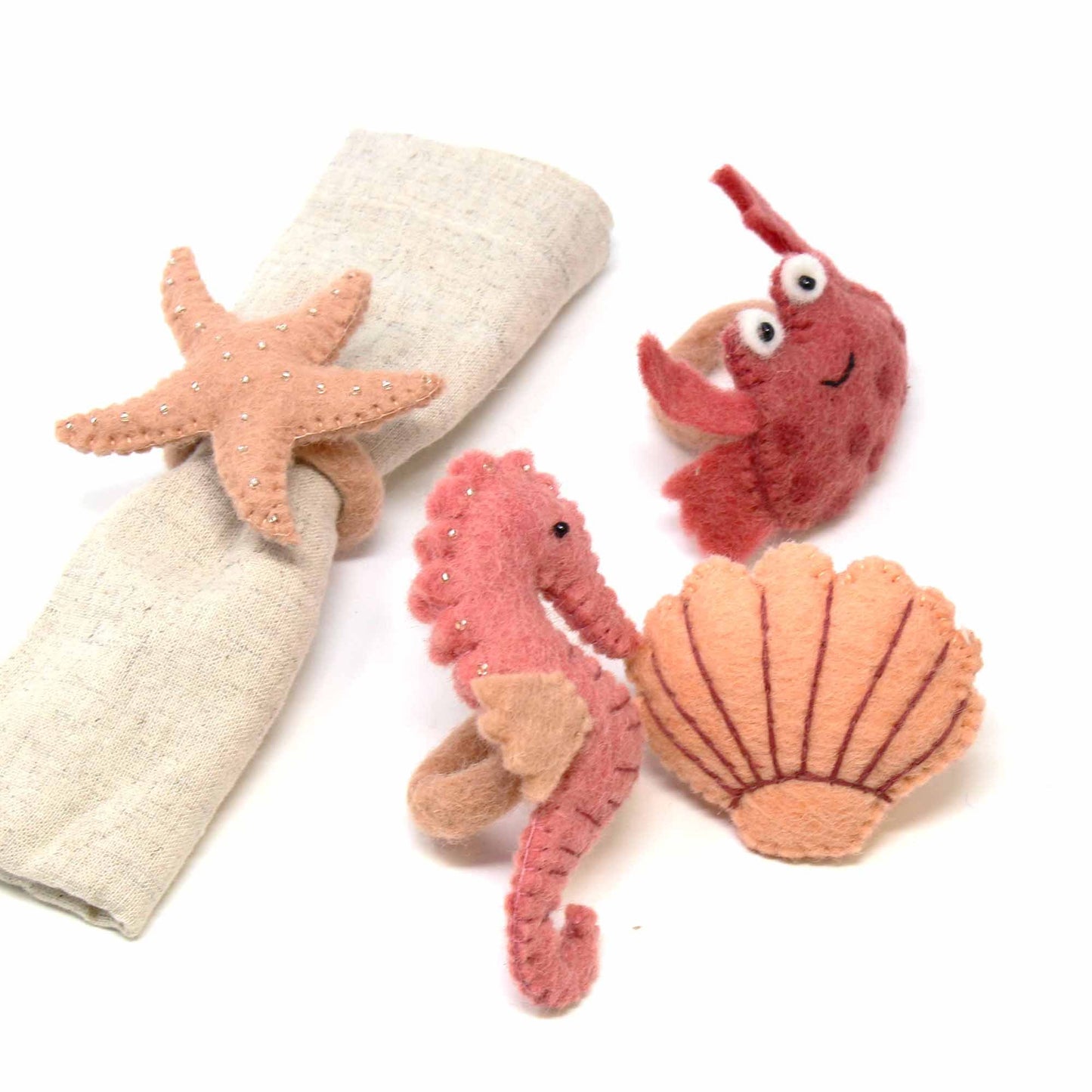 Hand-felted Seashore Napkin Rings, Set of Four Designs - Global Groove (T) - Global Groove Life