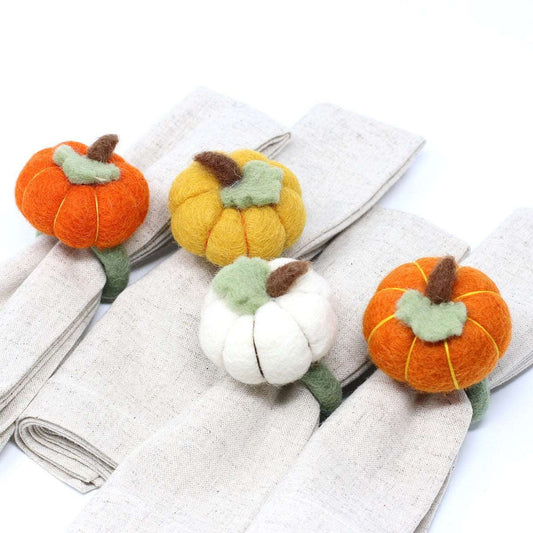 This Global Groove Life, handmade, ethical, fair trade, eco-friendly, sustainable, felt Pumpkin Napkin Ring set was created by artisans in Kathmandu Nepal and will bring colorful warmth and functionality to your table top.