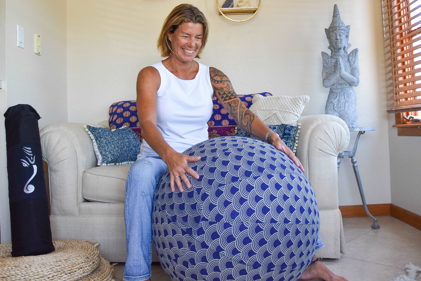 65cm Balance Ball / Yoga Ball Cover: Indigo Fan