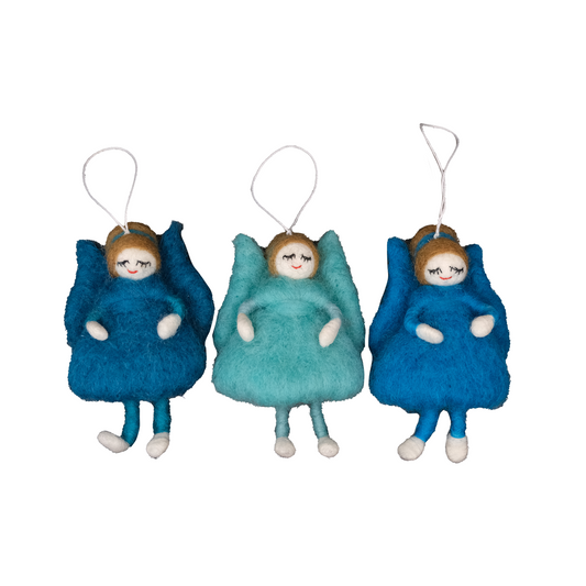 This Global Groove Life, handmade, ethical, fair trade, eco-friendly, sustainable, blue felt Sugar Plum Fairy ornament set of 3 was created by artisans in Kathmandu Nepal and will be a beautiful addition to your Christmas tree this holiday season.