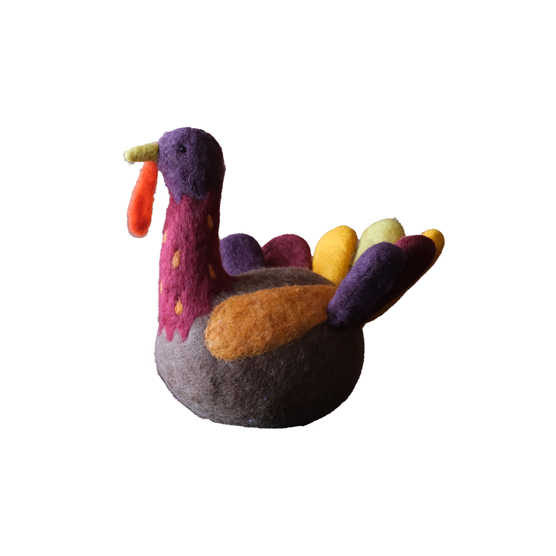 This Global Groove Life, handmade, ethical, fair trade, eco-friendly, sustainable, 100% New Zealand wool felt, delightful gold, white, maroon and purple Turkey Centerpiece was created by artisans in Kathmandu Nepal and will be a beautiful addition to your home this Autumn.