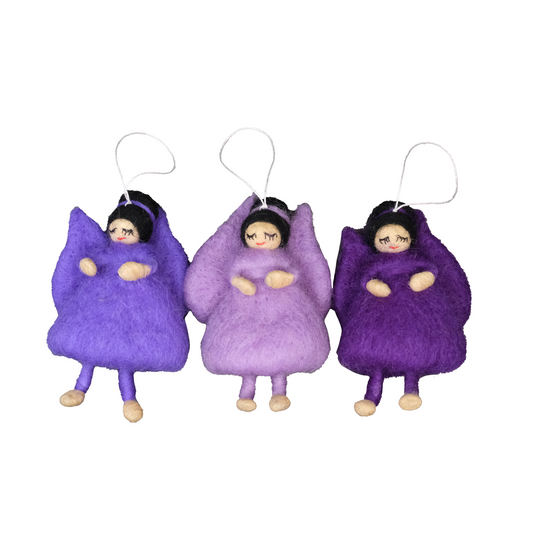 This Global Groove Life, handmade, ethical, fair trade, eco-friendly, sustainable, purple felt Sugar Plum Fairy ornament set of 3 was created by artisans in Kathmandu Nepal and will be a beautiful addition to your Christmas tree this holiday season.