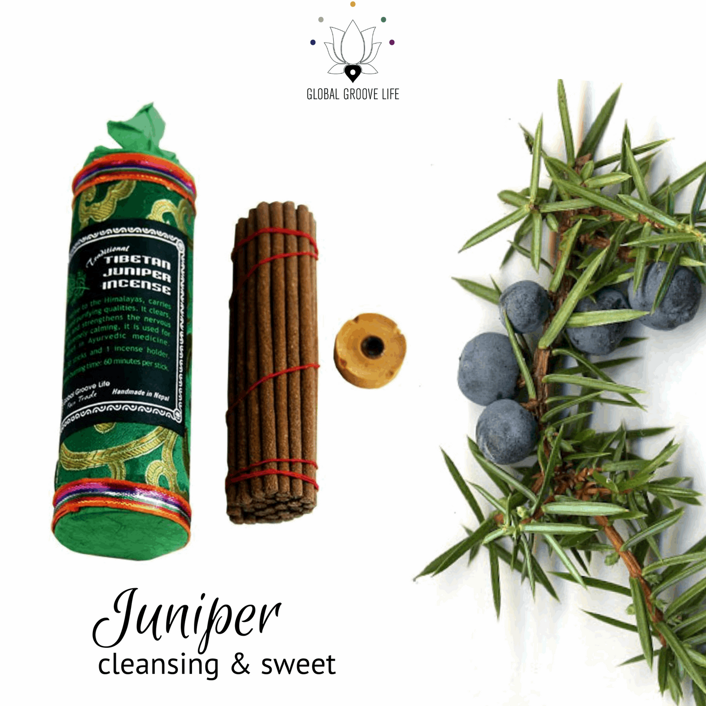 Juniper Incense - All-natural handmade tibetan incense - Fairtrade Incense - Cleansing and sweet fragrance
