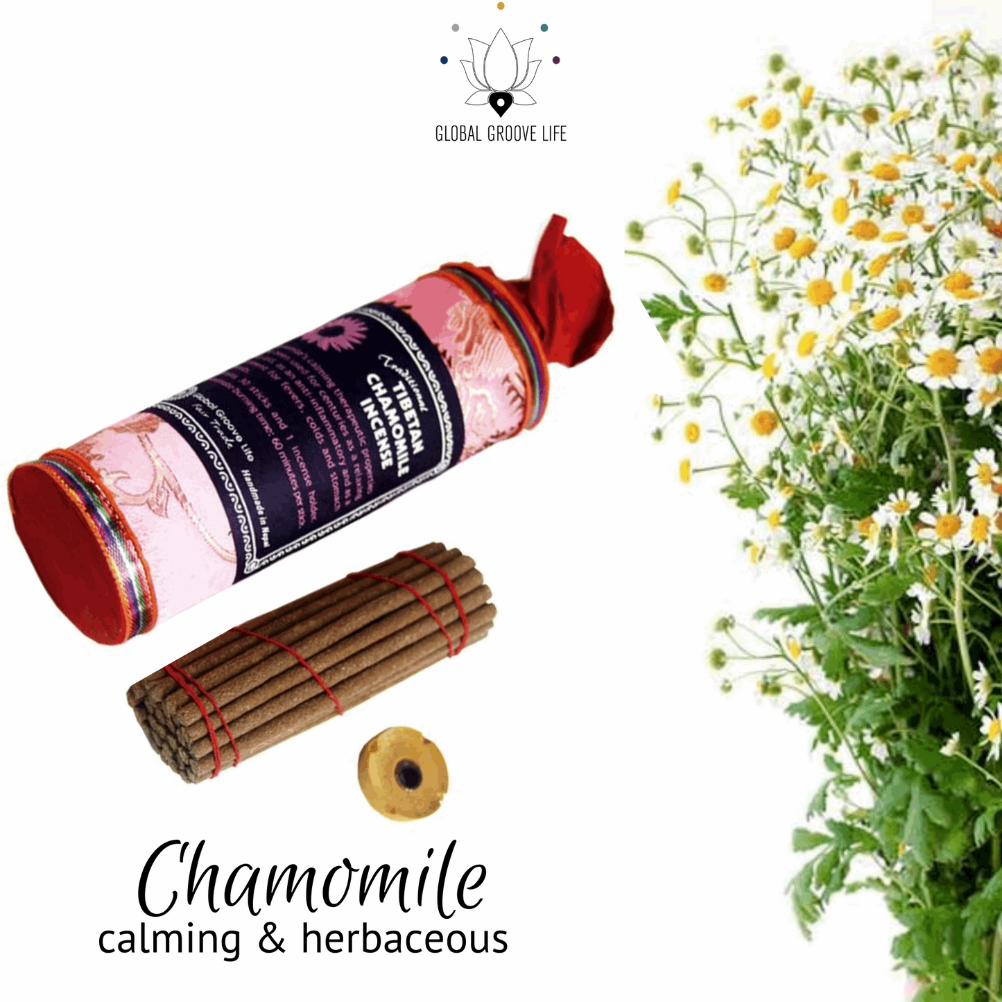 Chamomile Incense - All-natural handmade tibetan incense - Fairtrade Incense - Calming and herbaceous fragrance