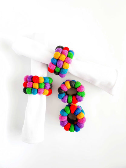This Global Groove Life, handmade, ethical, fair trade, eco-friendly, sustainable, felt Rainbow Kaleidoscope Napkin Ring set was created by artisans in Kathmandu Nepal and will bring colorful warmth and functionality to your table top.