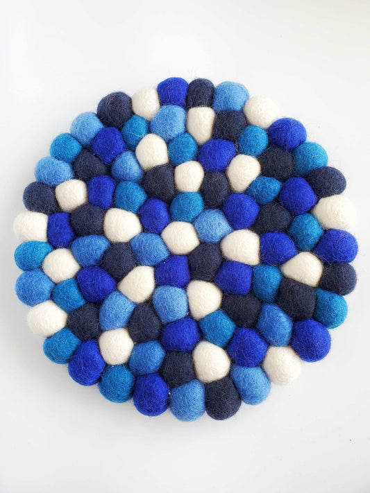 Mediterranean Blue Handmade Felt Trivet