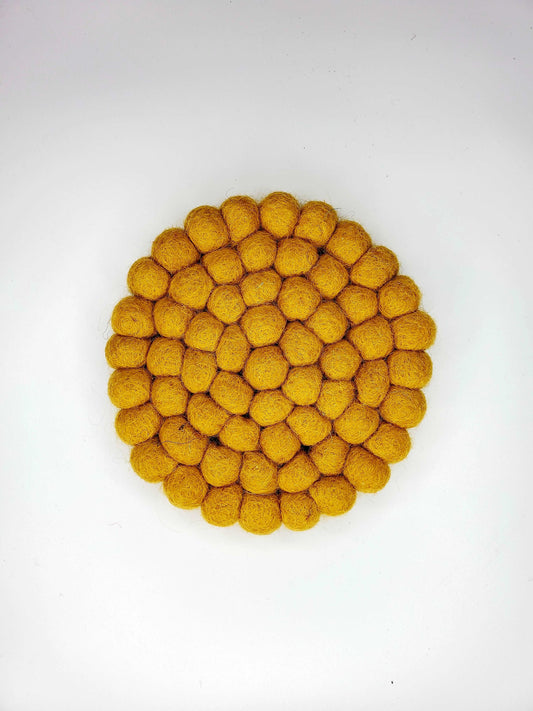 Mustard Handmade Felt Pom-Pom Coasters