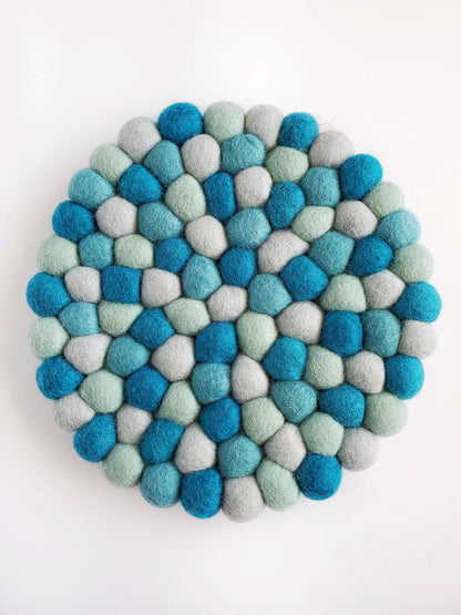 Ocean Sky Blue Handmade Felt Trivet