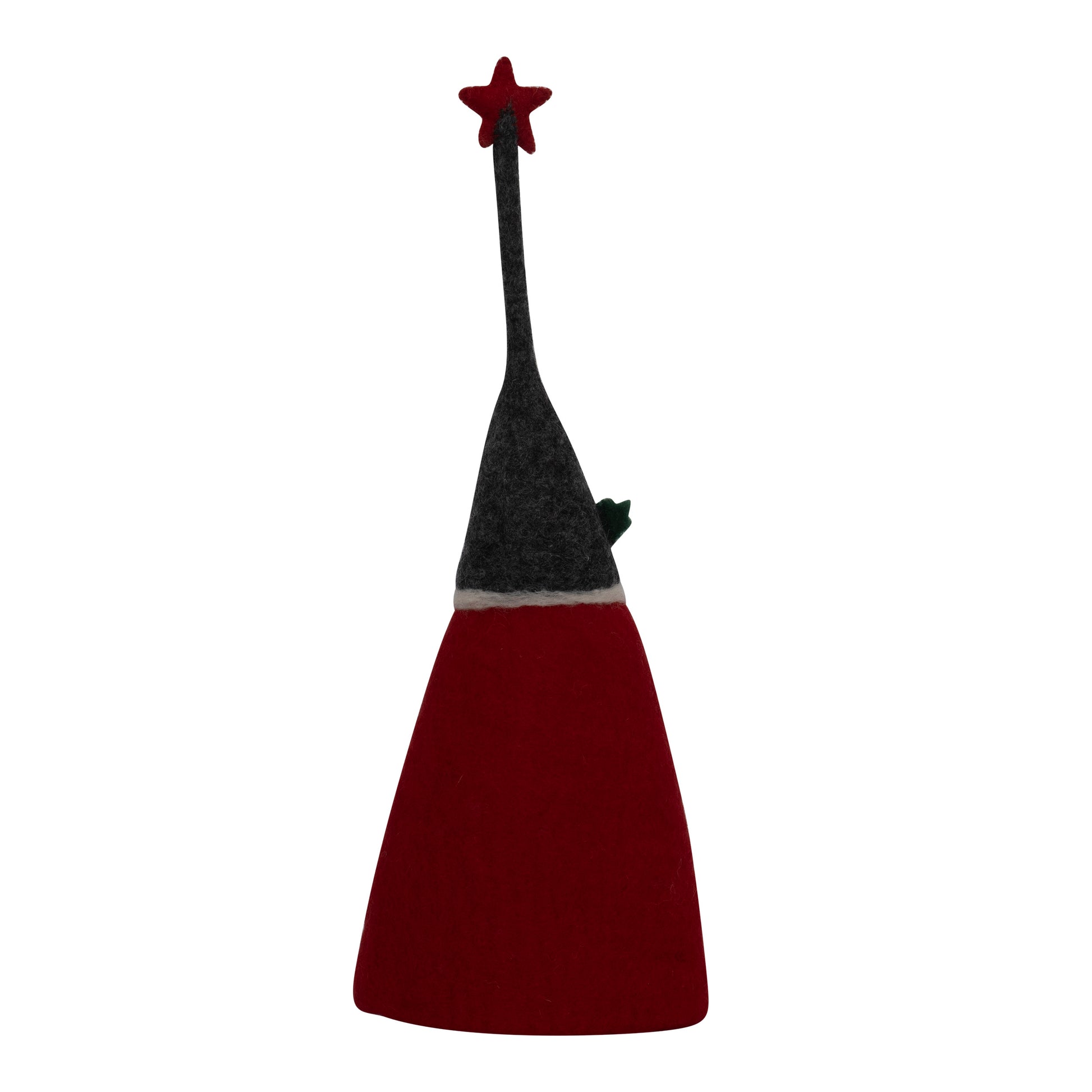 This Global Groove Life, handmade, ethical, fair trade, eco-friendly, sustainable, felt, red & grey whimsical Holiday Gnome tree topper, was created by artisans in Kathmandu Nepal and will be a brilliantly beautiful addition to your Christmas tree this holiday season.