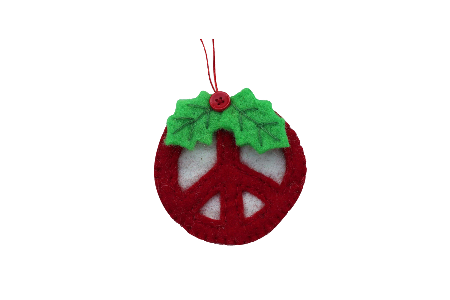 Red Holiday Peace Sign Wool Felt Ornament