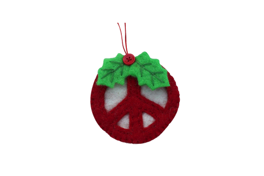 Red Holiday Peace Sign Wool Felt Ornament
