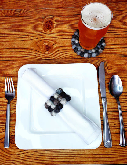 Pebble Handmade Wool Felt Pom-Pom Napkin Rings