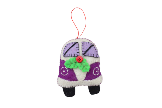 Purple Hippie Bus Felt Ornament