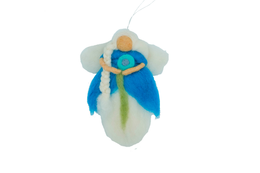 This Global Groove Life, handmade, ethical, fair trade, eco-friendly, sustainable, felt, blue forest fairy angel ornament was created by artisans in Kathmandu Nepal and will be a beautiful addition to your Christmas tree this holiday season.