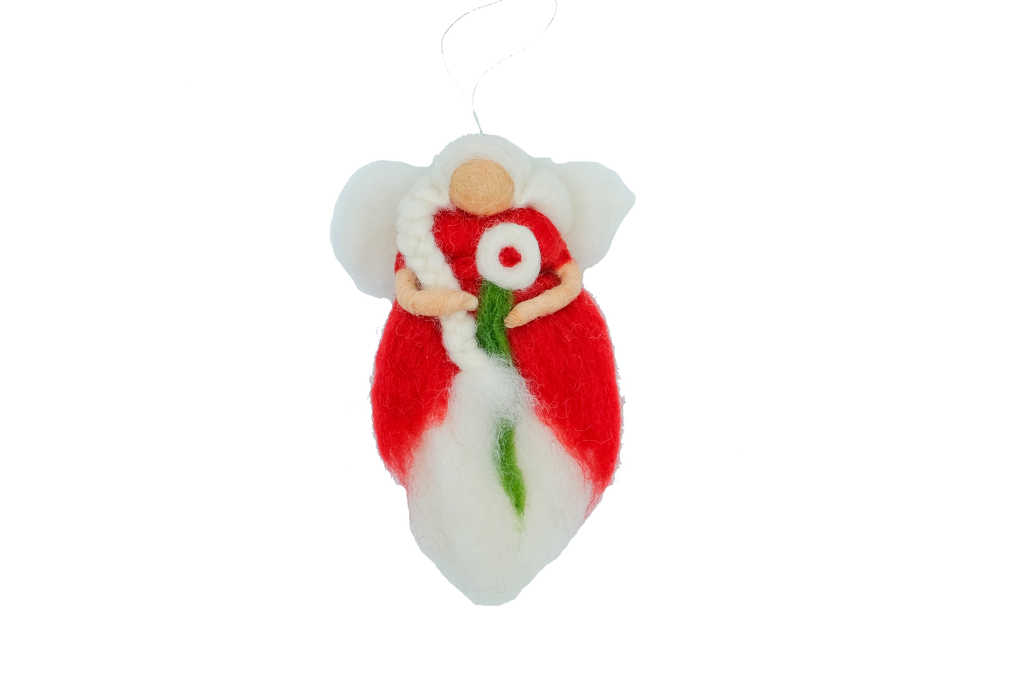 This Global Groove Life, handmade, ethical, fair trade, eco-friendly, sustainable, felt, red forest fairy angel ornament  was created by artisans in Kathmandu Nepal  and will be a beautiful addition to your Christmas tree this holiday season.