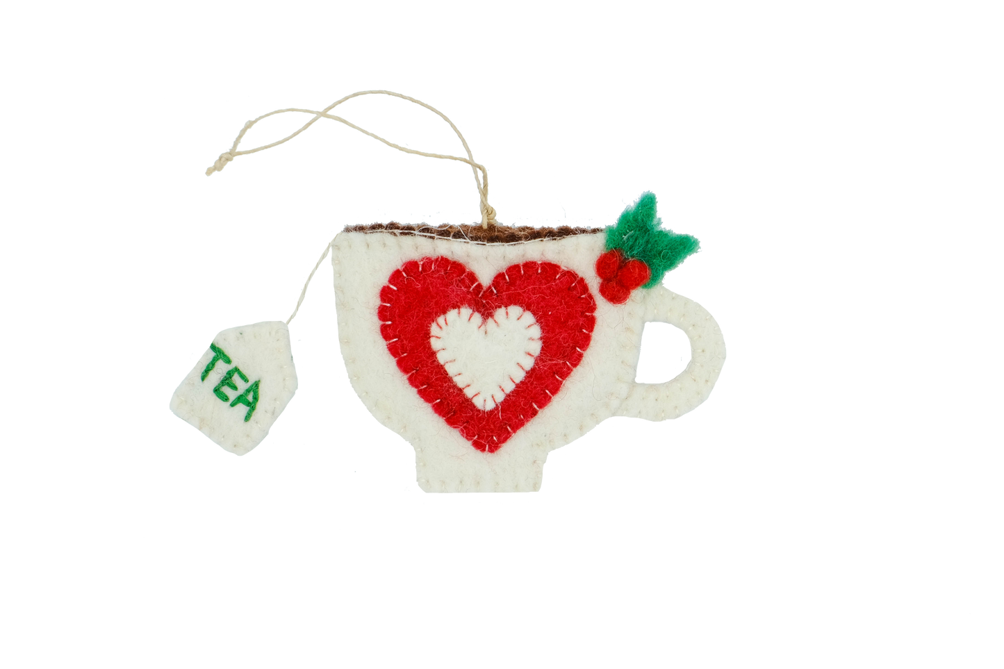 Holiday Teapot and Teacup Wool Felt Christmas Tree Ornament-Set of 2