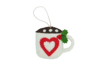 Hot Cocoa and Marshmallow Heart Mug Felt Holiday Classic Ornament