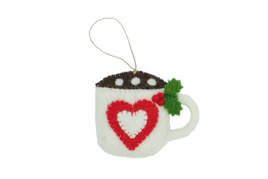 Hot Cocoa and Marshmallow Heart Mug Felt Holiday Classic Ornament