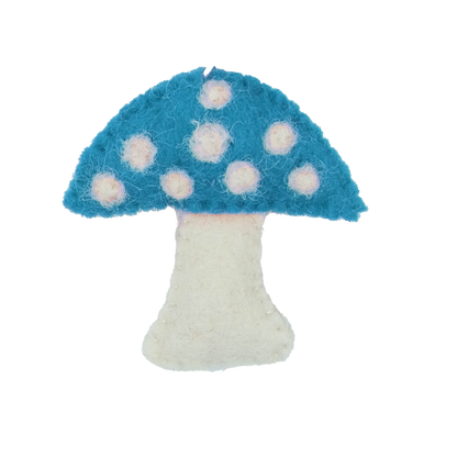 This Global Groove Life, handmade, ethical, fair trade, eco-friendly, sustainable, felt, blue mushroom and mushroom hat gnome ornament set was created by artisans in Kathmandu Nepal and will be a beautiful and fun addition to your Christmas tree this holiday season.