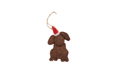 Chocolate Labrador Santa Dog and Doggie Treat Bone Wool Felt Ornaments-Set of 2