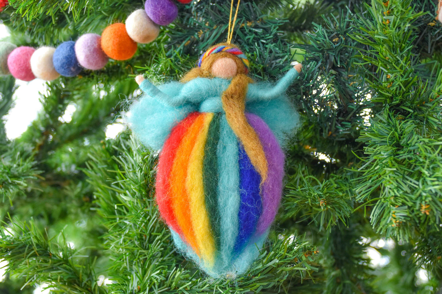 Rainbow Angel Fairy Handmade Felt Ornament-Blue