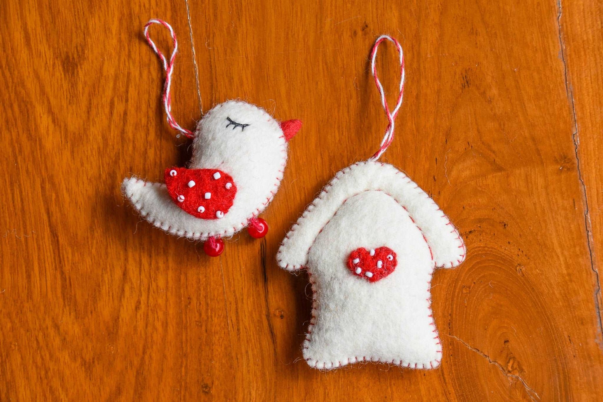 Home is Where the Heart Is Handmade Felt Ornaments--Set of 2