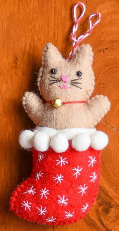 Kitty in Stocking & Classic Candy Handcrafted Felt Ornaments